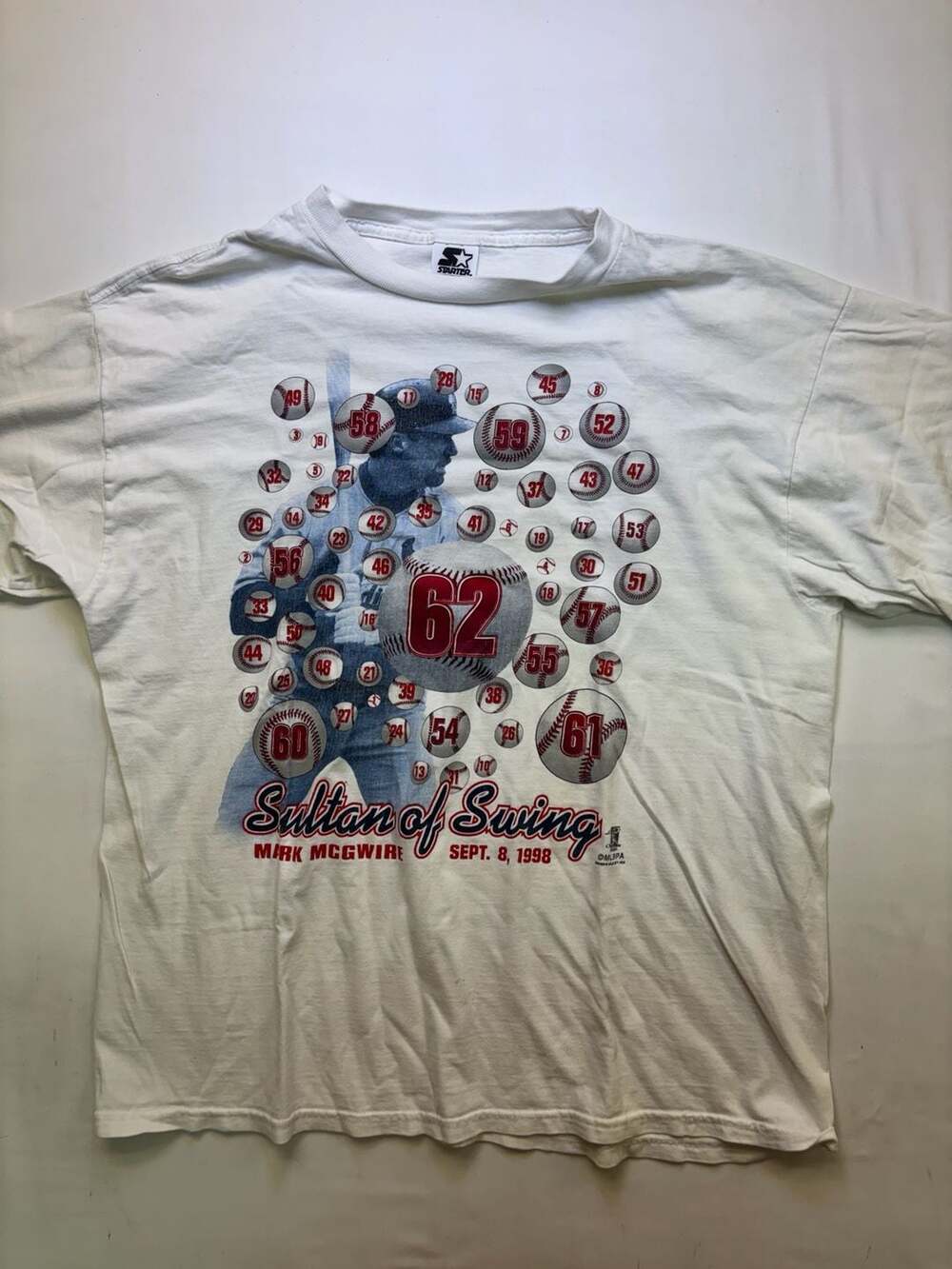 Starter Mark McGwire Sultan of Swing T-Shirt Size Large White 1998 Vintage